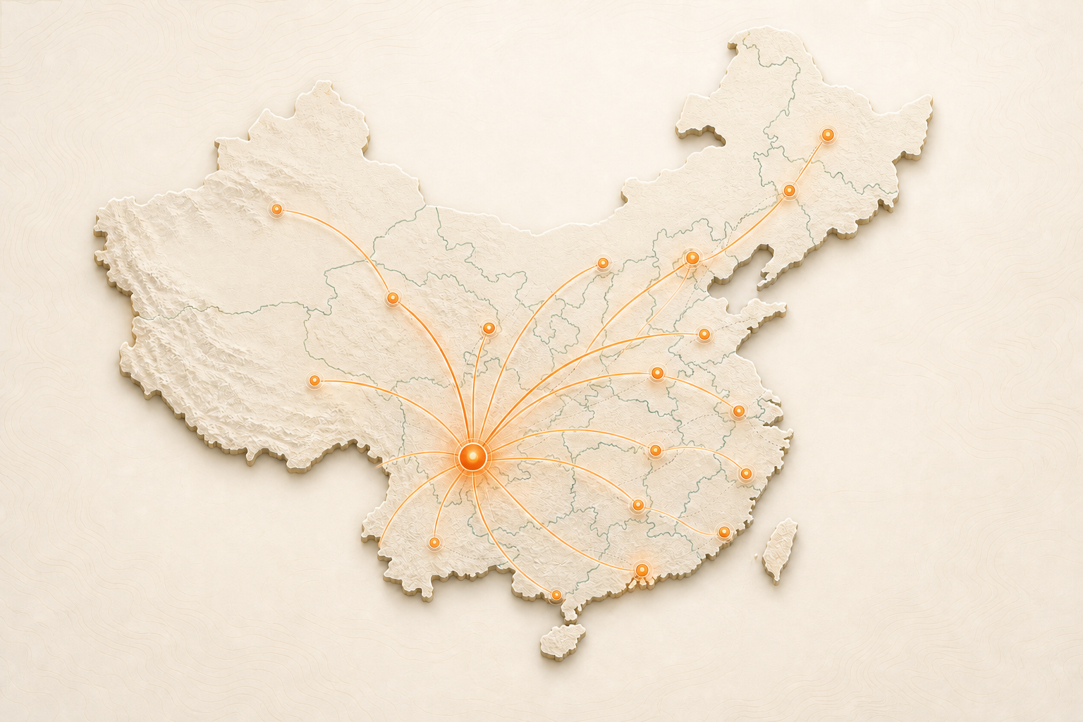 悦小来从重庆向国内重点城市辐射的合作网络概念图